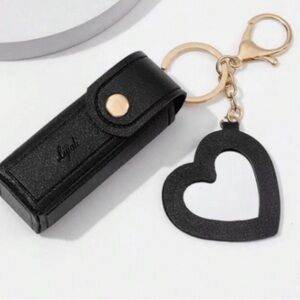 Black Lipstick Holder & Heart Mirror Bag Charm